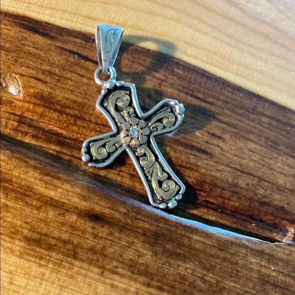 Gold and Silver Necklace with Artisanal Cross Design